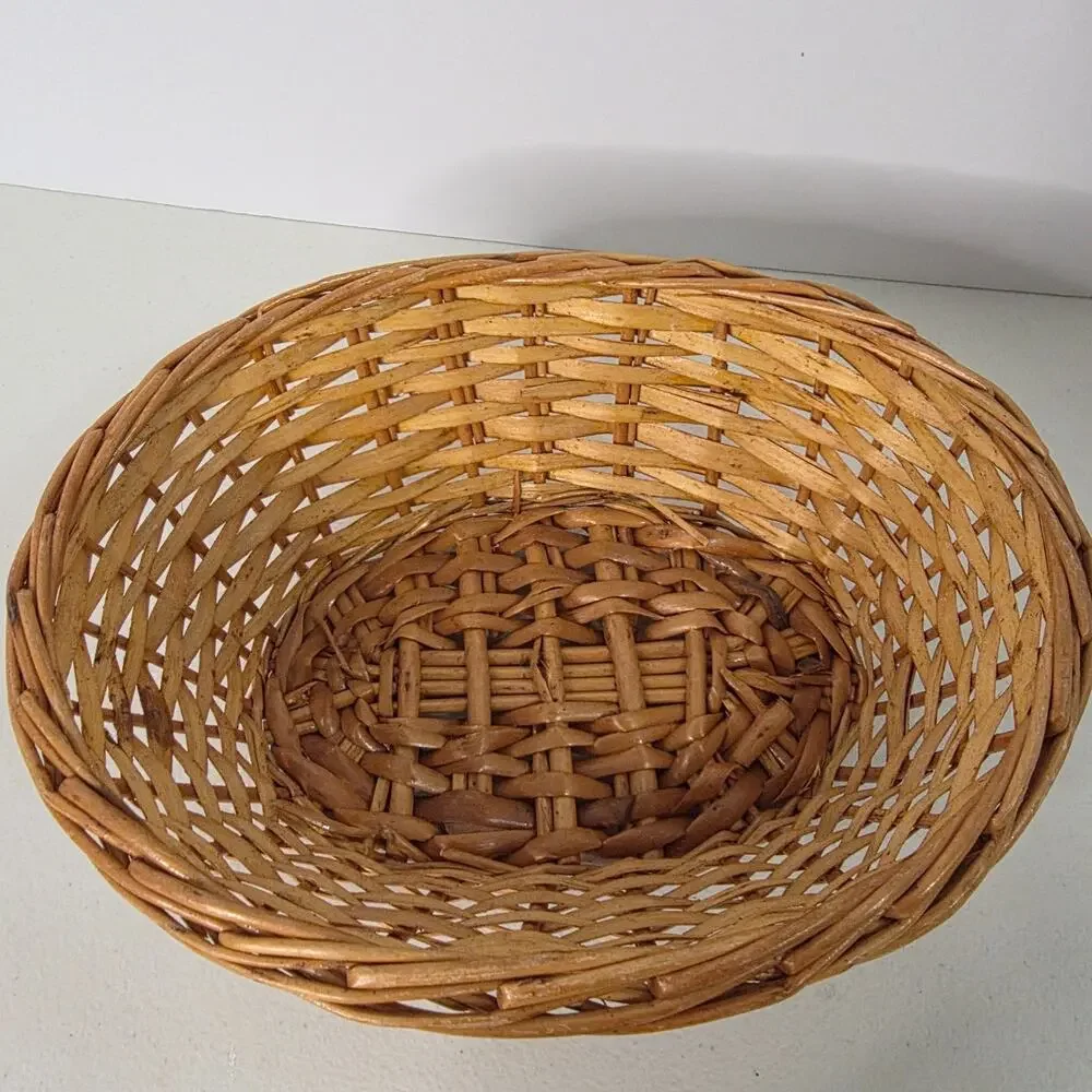 Woven Oval Basket Shallow Rustic Farmhouse Bowl Decorative Storage Natural